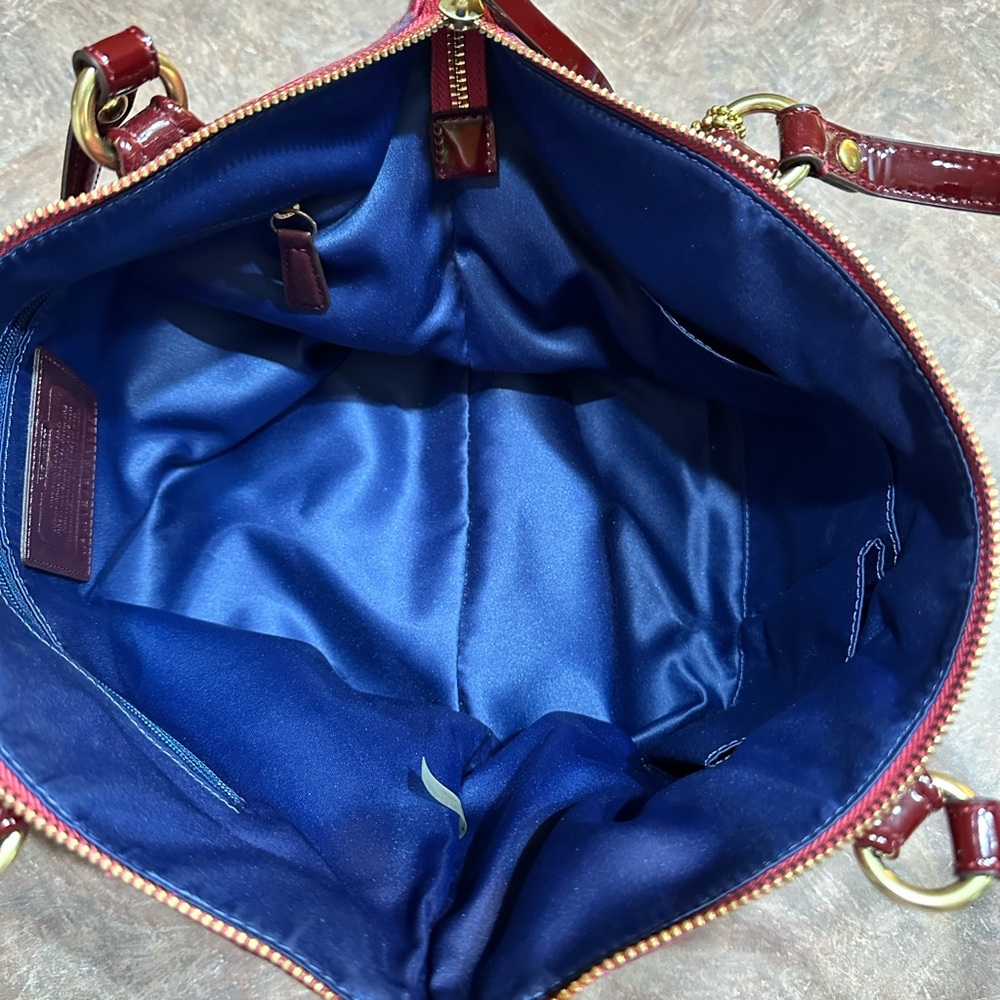 Coach Poppy Plaid Signature Glam Tote Satchel Pink Red Patent Trim EUC - Picture 6 of 11